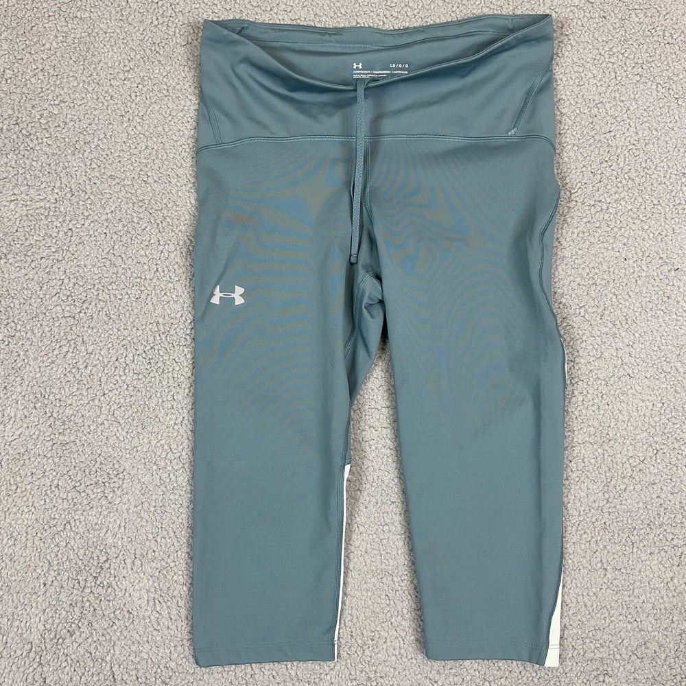 Under Armour Pants Womens L Teal Tight Cropped Compression Heat Gear‎ Gym Run